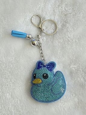 Blue Rhinestone Rubber Duck Keychain with Tassel Beautiful Bag Charm